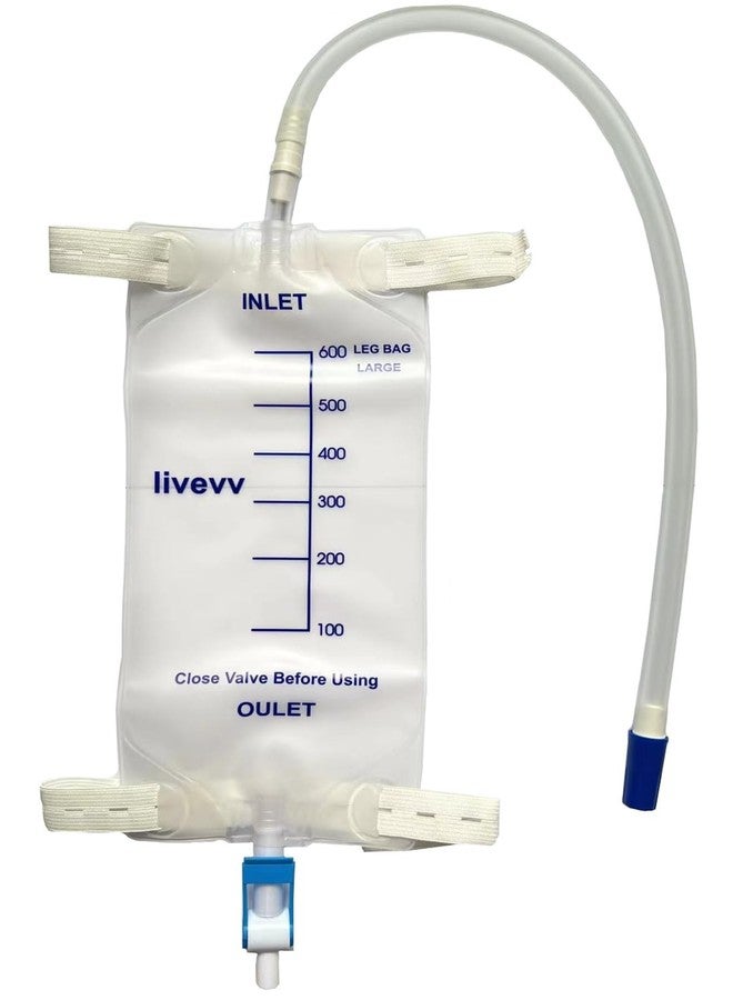 lifevv 3 Pack Easy-Tap Leg Bag Urinary Drainage Bag, 600 ml with 3 18” Tubing, Anti-Reflux Valve, Cloth Straps Easy Flip Drain - Image 1